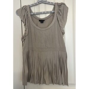 Women's Apostrophe Stretch Pleated Bodice Flair Babydoll Tan Knit 90's Size XL‎